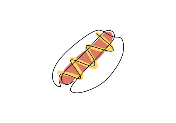 Ligne Continue Unique Hot Dog Saucisse Brune Grand Hot Dog — Image vectorielle