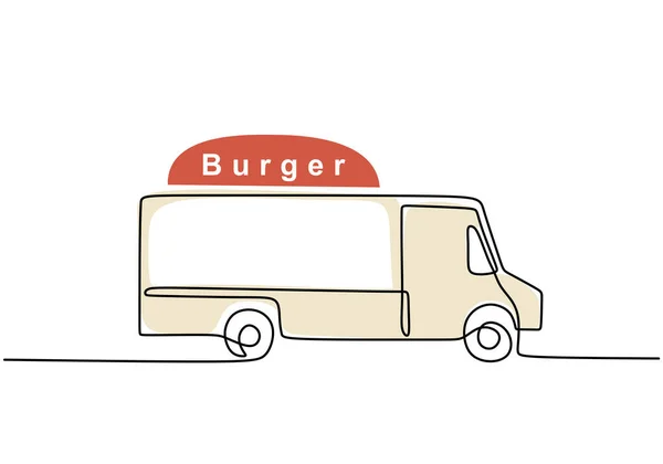 Single Continuous Line Burger Food Truck Burger Truck One Line — Stock Vector