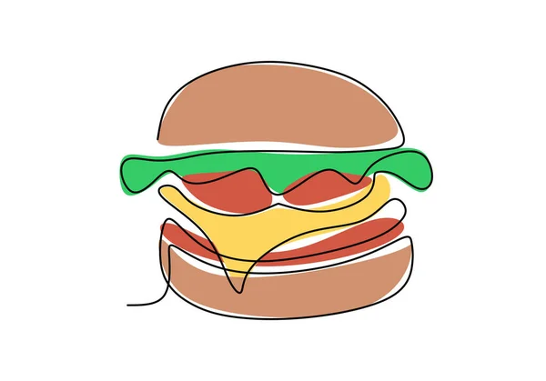 Jednoduchá Souvislá Linka Hamburgeru Velký Burger Fast Food Jednom Řádku — Stockový vektor