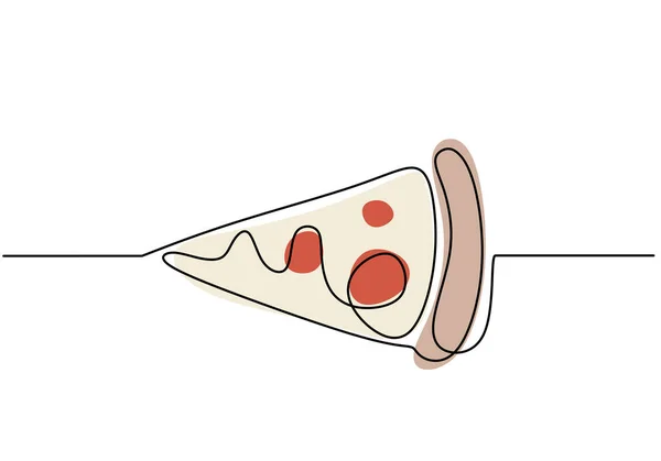 Una Sola Línea Continua Pizza Pieza Pizza Comida Rápida Una — Vector de stock