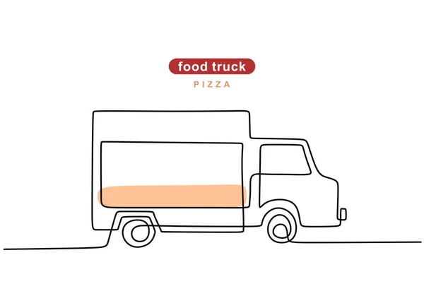 Single Continuous Line Pizza Food Truck Pizza Truck One Line — Stock Vector