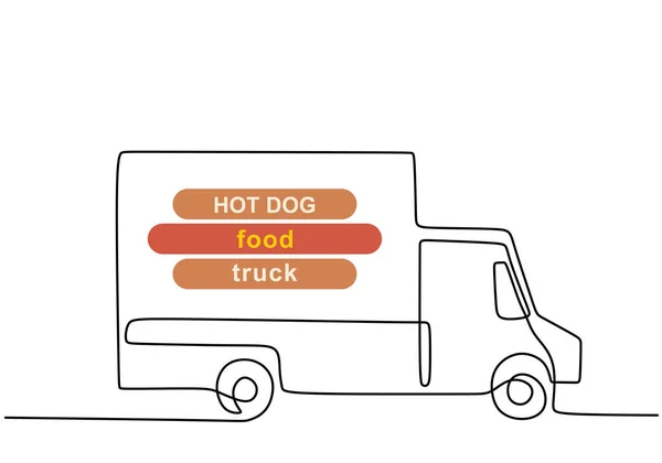 Single Continuous Line Hotdog Food Truck Hotdog Food Truck One — Stock Vector