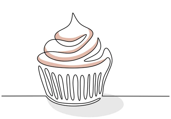 Eén Continue Lijn Van Grote Cupcake Groot Cupcake Fast Food — Stockvector