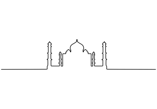 Ciągła Linia Taj Mahal Indi Jedna Linia Taj Mahal Indiach — Wektor stockowy