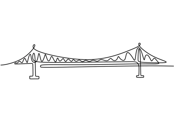 Puente Gigante Sobre Río Continuo Diseño Una Línea Dibujo Puente — Archivo Imágenes Vectoriales