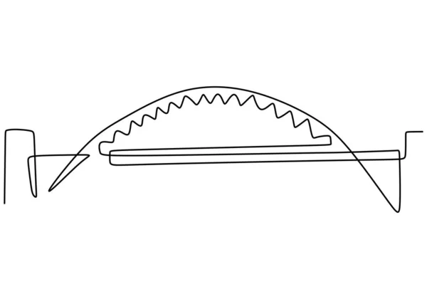 川にかかる巨大な橋 ブリッジ図面デザインの連続1行 白を基調としたシンプルなモダンなミニマリストスタイル — ストックベクタ