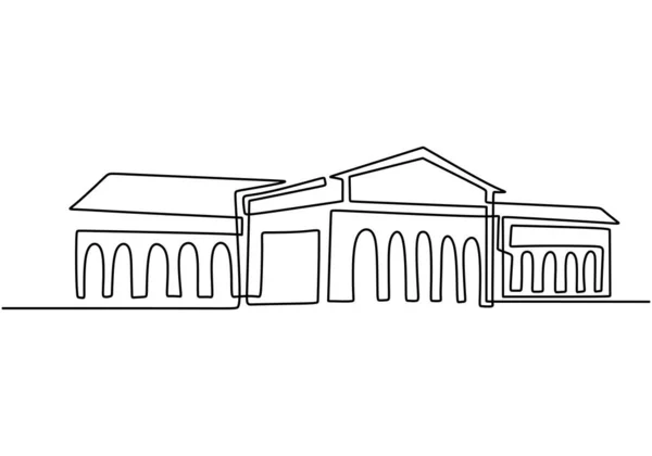 Edificio Clásico Con Columnas Estilo Continuo Dibujo Una Línea Arquitectura — Archivo Imágenes Vectoriales