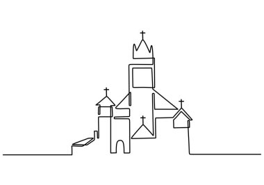 Büyük kilise sürekli olarak vektör minimalist tasarımı çiziyor. Hıristiyan sembolü işareti bir beyaz arkaplan izole.