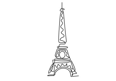 Paris 'teki Eifel Kulesi' nin sürekli hattı. Paris 'teki Eifel Kulesi' nin tek bir çizgisi beyaz arka planda izole edilmiş..