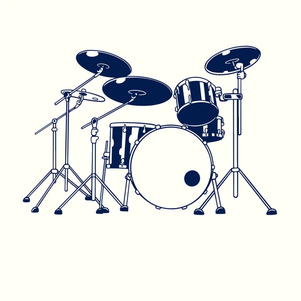 Vector Hand Getekend Illustratie Van Drum Kit Geïsoleerd Witte Achtergrond — Stockvector