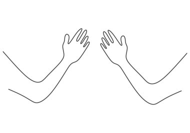 İki kişi beyaz arka planda izole edilmiş bir şekilde tek sıra halinde el ele çiziyor. İnsanlarla etkileşim. Arkadaşlık bağı konsepti el çizimi minimalizm tasarımı. Vektör grafik illüstrasyonu