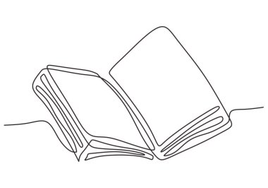 Uçan sayfalarla açık bir kitap çizmeye devam et. Masanın üzerinde beyaz arka planda izole edilmiş bir kitap. Vektör illüstrasyon eğitimi okul temalı minimalizm tarzına geri döndü