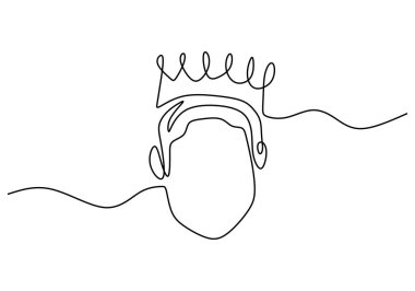 Beyaz arka planda izole edilmiş bir taç içinde ortaçağ tarihsel Avrupa kral çizgisi. Krallık konseptinde genç ve yakışıklı bir prens. Minimalizm tarzında vektör illüstrasyonu