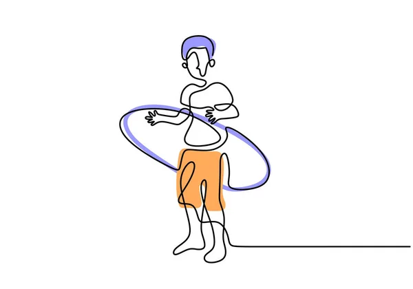 Desenho Contínuo Uma Linha Uma Criança Jogando Hula Hoop Parque —  Vetores de Stock