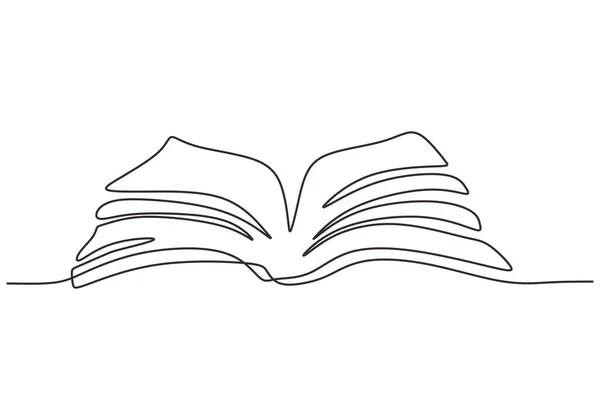 Desenho Contínuo Uma Linha Livro Aberto Com Páginas Voadoras Livro — Vetor de Stock