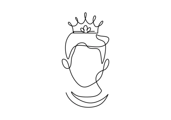白い背景に隔離された王冠に中世の歴史的なヨーロッパの君主の王を描く一つの連続ライン 王国の概念の若いハンサムな王子 ミニマリスタイルのベクトルイラスト — ストックベクタ
