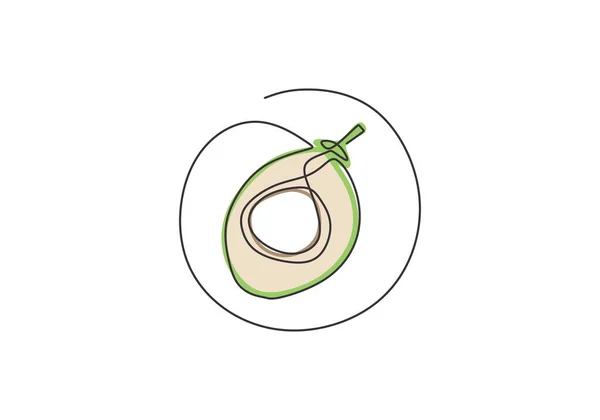 一个连续的线条画完整和切片健康的有机椰子 水果园图标的新鲜水果概念 健康的夏季饮料 白色背景上的矢量孤立手绘图解 — 图库矢量图片