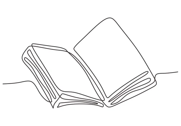 Libro Abierto Dibujo Continuo Una Línea Con Páginas Voladoras Libro — Vector de stock