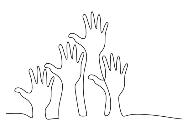 Continuous One Single Line Drawing Human Hands Symbol Solidarity Each — Stock Vector