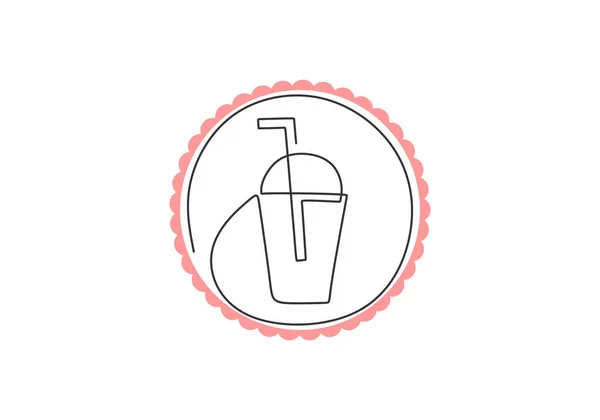 Kontinuerlig Enkel Ritning Färsk Isdryck Plastmugg För Logotyp Emblem Milkshake — Stock vektor