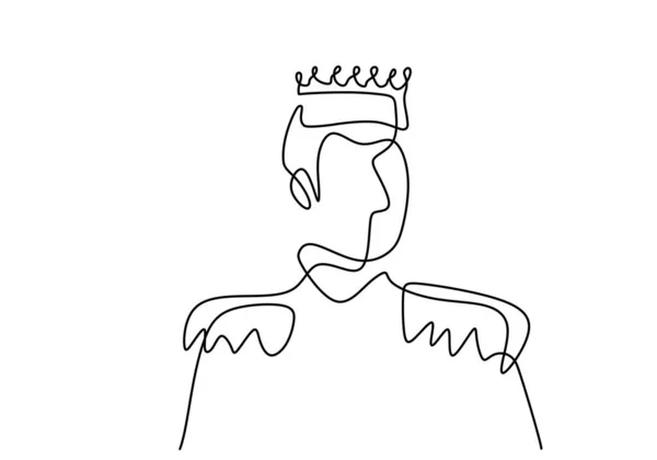 若君の連続1本の線画が立ちポーズ 中世の歴史的なヨーロッパの君主は 王室のドレスと王冠を着て白い背景に隔離された ベクターイラスト — ストックベクタ