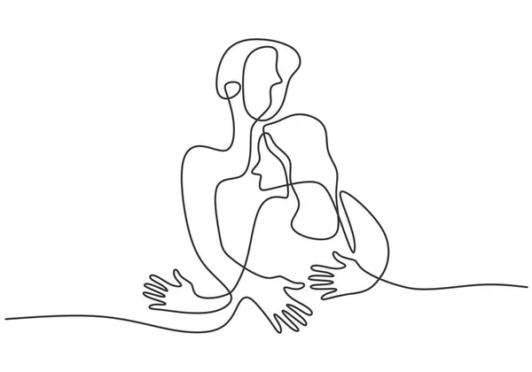Непрерывный Рисунок Молодой Пары Обнимающей Друг Друга Мужчина Женщина Влюблены — стоковый вектор