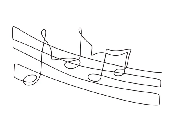 一个连续线条艺术画的乐谱矢量插图 在白色背景上孤立的音乐符号和符号 乐谱手绘线条艺术简约风格 音乐概念 — 图库矢量图片