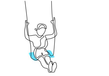 Şirin bir çocuğun sürekli çizdiği bir çizgi. Oturup sallanan minimalizm tasarımı oynuyor. Küçük bir çocuk oyun alanında çok neşeli oynuyor. Beyaz arka planda izole edilmiş mutlu çocukluk