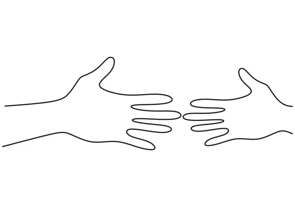 Continuous One Line Drawing Hands Woman Man Holding Together Concept — Stock Vector