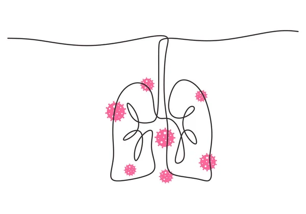 Art Linéaire Continu Des Poumons Organe Humain Isolé Sur Fond — Image vectorielle