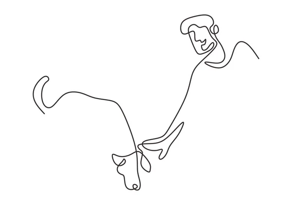 犬ペットと遊ぶ幸せな男の連続線画 シンプルなラインアートでミニマルなデザインを描く自宅で犬と一緒に幸せな若い男性の支出時間 ベクターイラスト — ストックベクタ