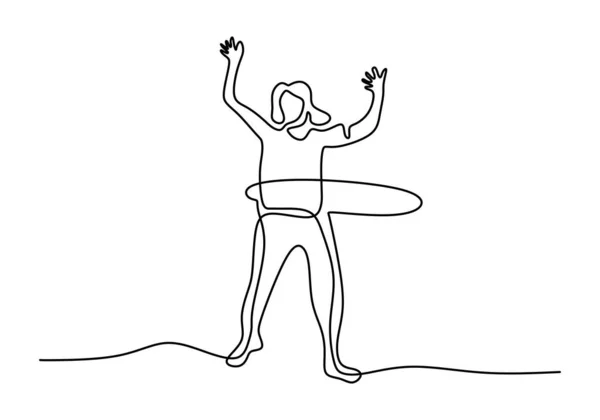 Dibujo Continuo Una Línea Niño Jugando Hula Hoop Patio Recreo — Archivo Imágenes Vectoriales