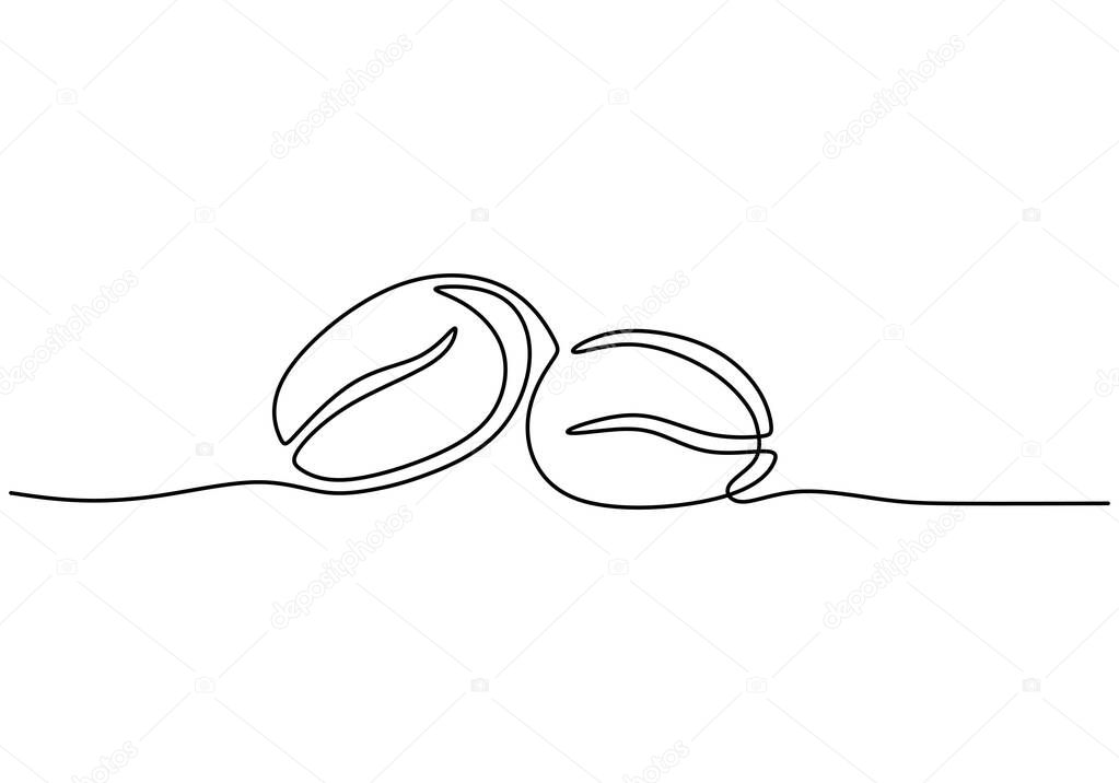 One continuous line drawing of whole healthy organic coffee bean for restaurant logo identity. Fresh aromatic seed concept coffee drink minimalism hand draw graphic design vector illustration