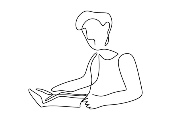 Один Безперервний Малюнок Чоловіків Читають Книгу Хлопчик Підліток Читає Книжку — стоковий вектор