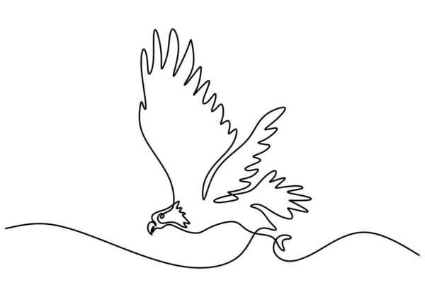 ワシのデザインシルエットの連続的な1行の図面 白地に孤立した鷹の鳥 自由動物の手の概念はミニマリズムのスタイルを描いた ベクターイラスト — ストックベクタ
