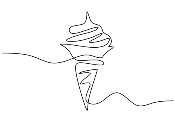 Nepřetržitá Jednořádková Kresba Zmrzlinového Kužele Izolovaného Bílém Pozadí Čerstvá Lahodná — Stockový vektor