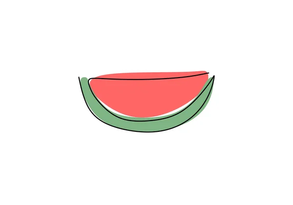 赤いスイカの果物の一本の線画 新鮮な夏のフルーツガーデンの手描きラインアートミニマリズムスタイル 白い背景に隔離された健康食品の概念 ベクターイラスト — ストックベクタ