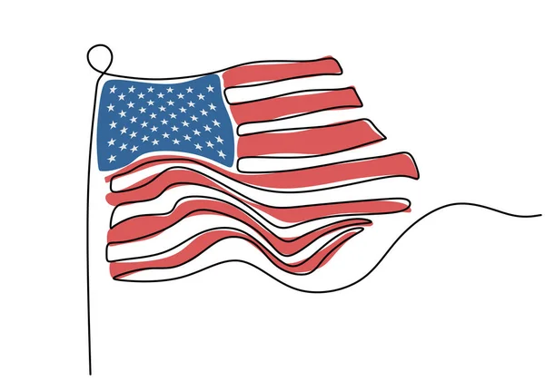 Amerikanische Flagge Durchgehende Linie Mit Minimalistischem Design American Independent Day — Stockvektor