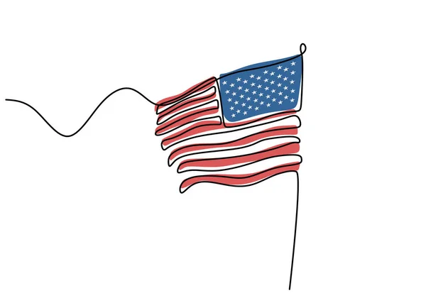 ミニマリストデザインを描くアメリカの旗連続1行 白地に隔離されたアメリカ独立記念日のテーマ アメリカ合衆国の象徴 国民の日の概念 ベクターイラスト — ストックベクタ