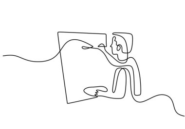 Ressam ressamının aralıksız bir çizimi. Tablo üzerinde resim yapan bir adam. Profesyonel iş mesleği minimalist kavramı beyaz arka planda izole edilmiş. Vektör illüstrasyonu
