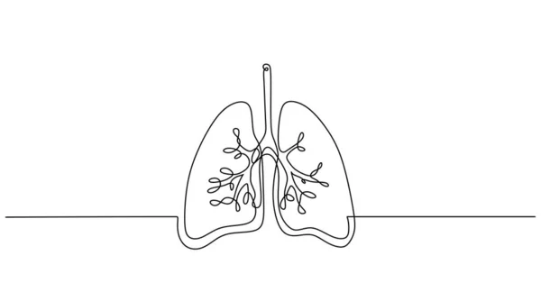 One Continuous Line Lungs Isolated White Background — ストックベクタ