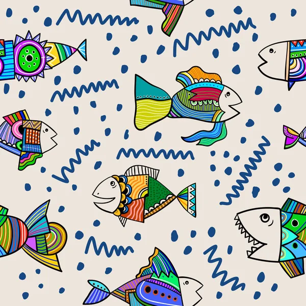 Abstract Seamless Funny Tribal Fish Pattern Creative Childish Background Perfect — ストックベクタ