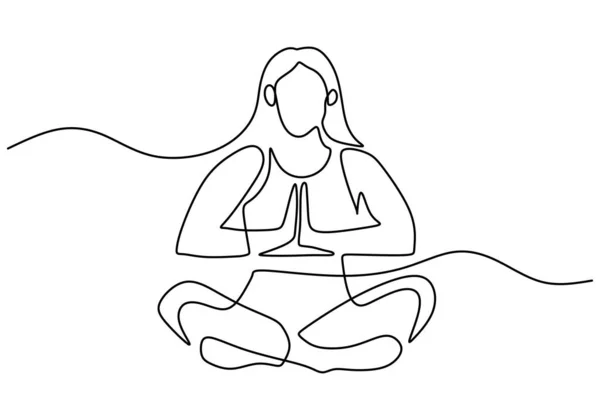 Mujer Haciendo Ejercicio Yoga Continuo Dibujo Una Línea Jovencita Sentada — Vector de stock