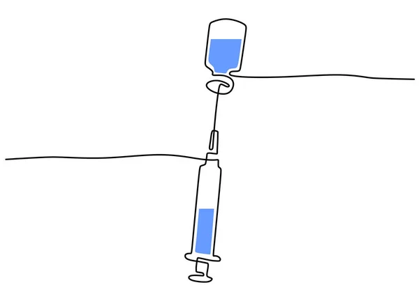 Kontinuierliche Strich Zeichnung Der Spritze Mit Nadel Und Impfstoffröhrchen Für — Stockvektor