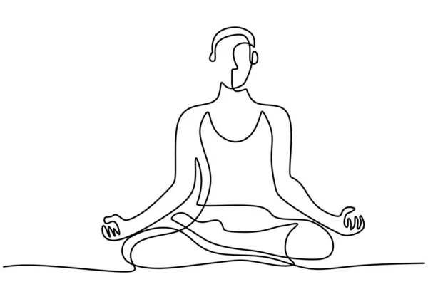 Frau Macht Yoga Übungen Kontinuierlicher Linienzeichnung Junge Frau Schneidersitz Meditiert — Stockvektor