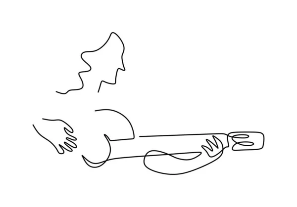 Continuous Single Line Drawing Young Girl Playing Acoustic Guitar Sing — ストックベクタ