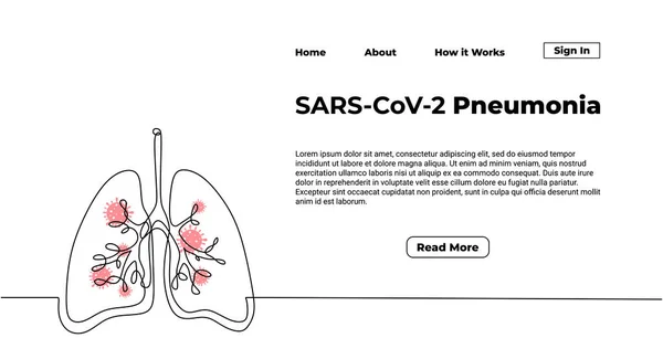 One Continuous Line Lungs Isolated White Background Web Landing Page — ストックベクタ
