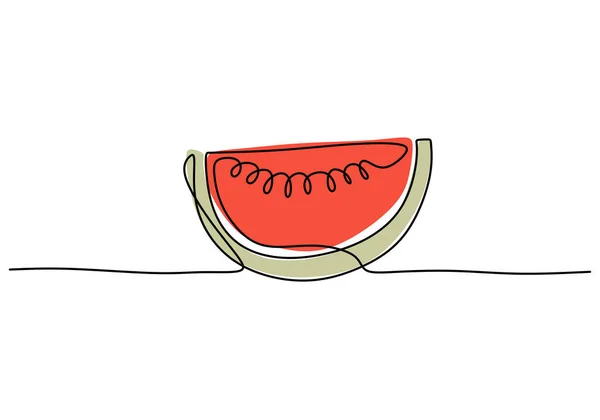 One Continuous Line Drawing Sliced Red Watermelon Fresh Fruitage Concept — Stock Vector