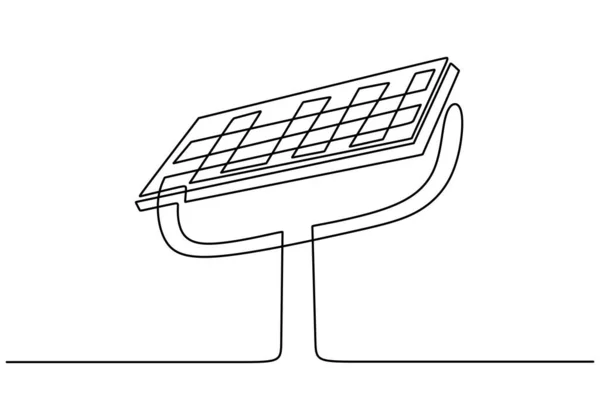 一个连续画出的单行涂鸦素描太阳能电池板电池简约风格孤立在白色背景 清洁生态可再生能源的概念 矢量说明 — 图库矢量图片