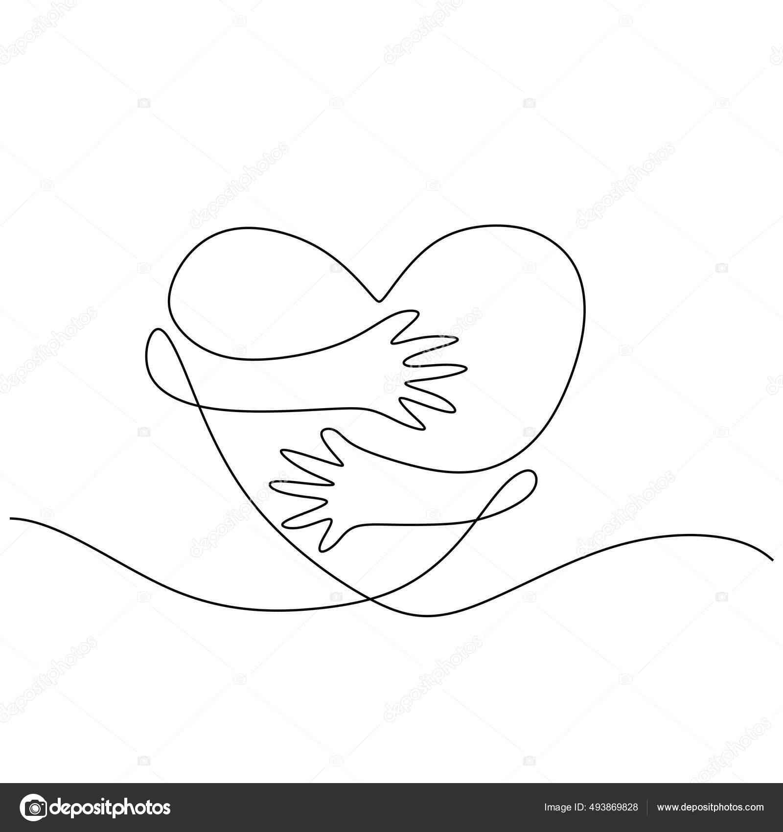 Desenho de linha contínuo de mão segurando balão de coração mão